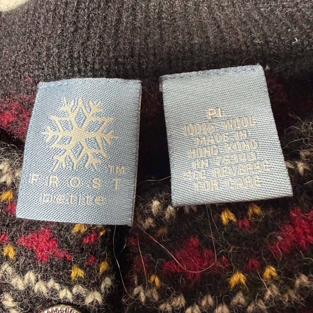Vintage Frost Petite Large Burgundy Icelandic Fair Isle Snowflake Wool Cardigan - Picture 5 of 7
